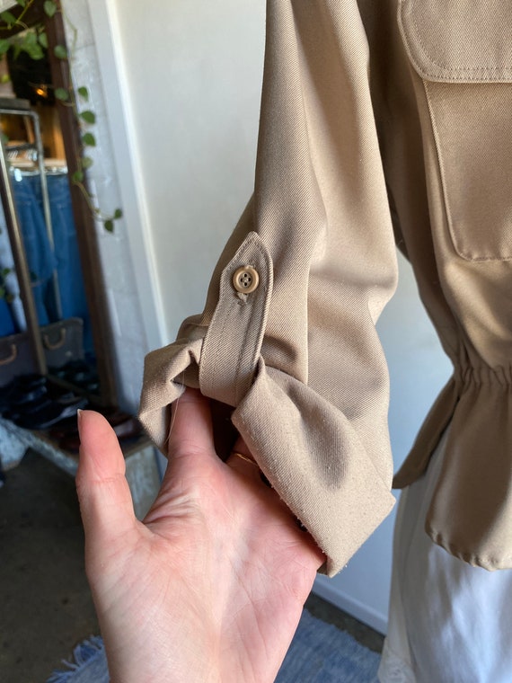 1970s Homemade Khaki Gabardine Women’s Blouse Sma… - image 3