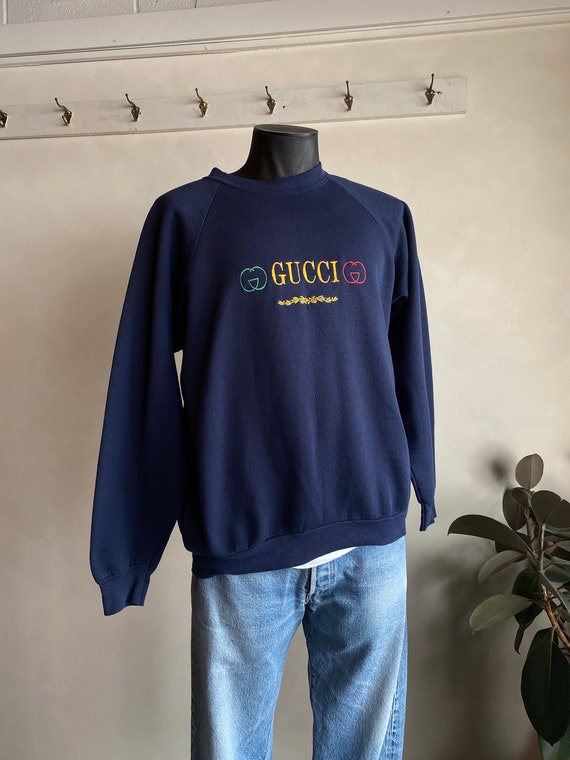 1990s Bootleg Gucci Navy Pullover Sweatshirt Crewn