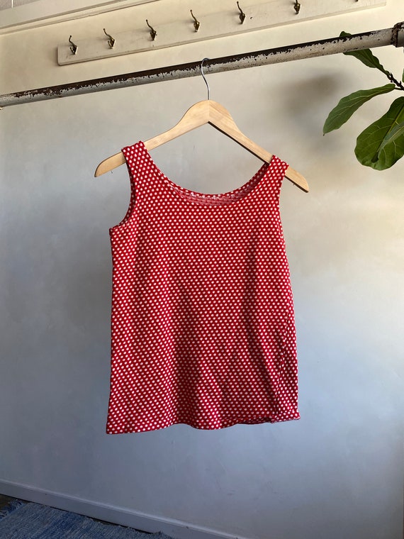 1960s/70s Knit Novelty Red White Polka Dot Tank