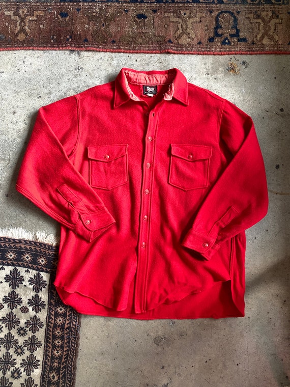 1950s Woolrich Solid Red Wool Button Up Shirt Men… - image 3