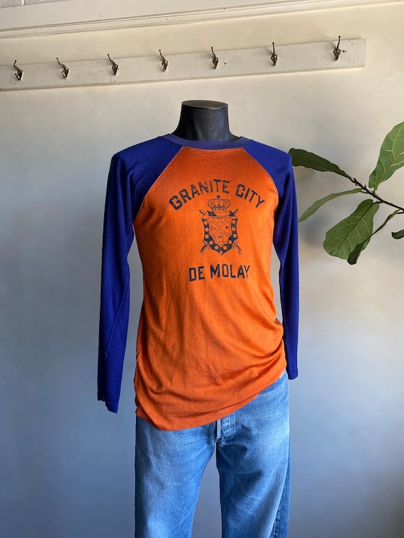 1960s Orange Blue Baseball Sleeve Durene Shirt - image 1