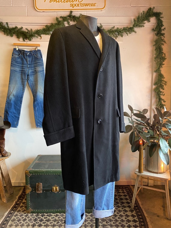 1960s Kasara Hickey Freeman Black Wool Overcoat L-