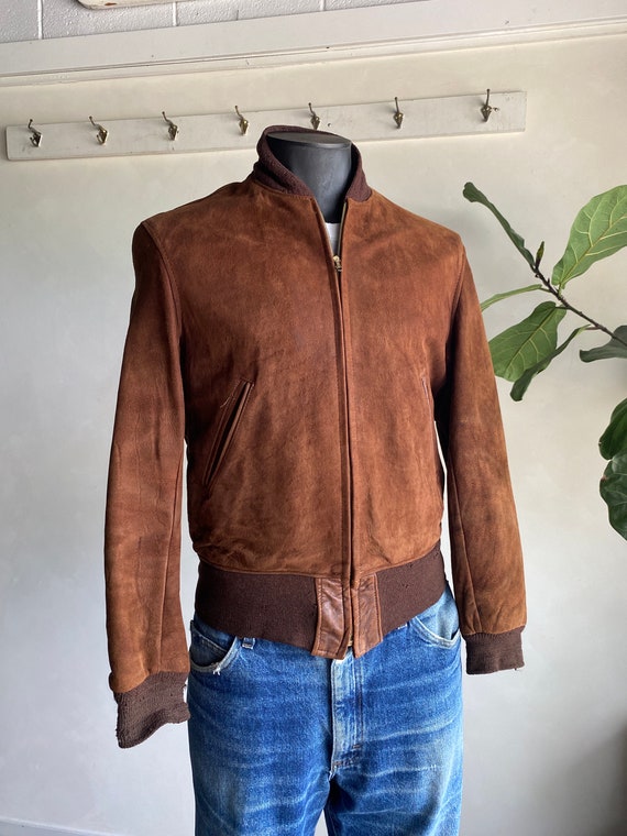 1940s/50s Hercules Brown Suede Bomber Zip Jacket M