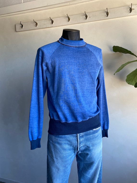 1970s Unbranded Two Tone Blue on Blue Pullover Swe