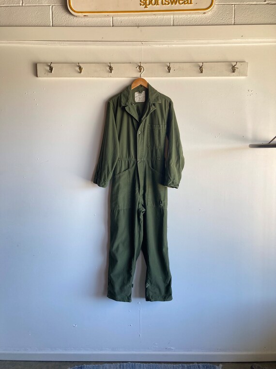 70s OG Sateen Type 1 OD Military Coveralls Size Medium Gem