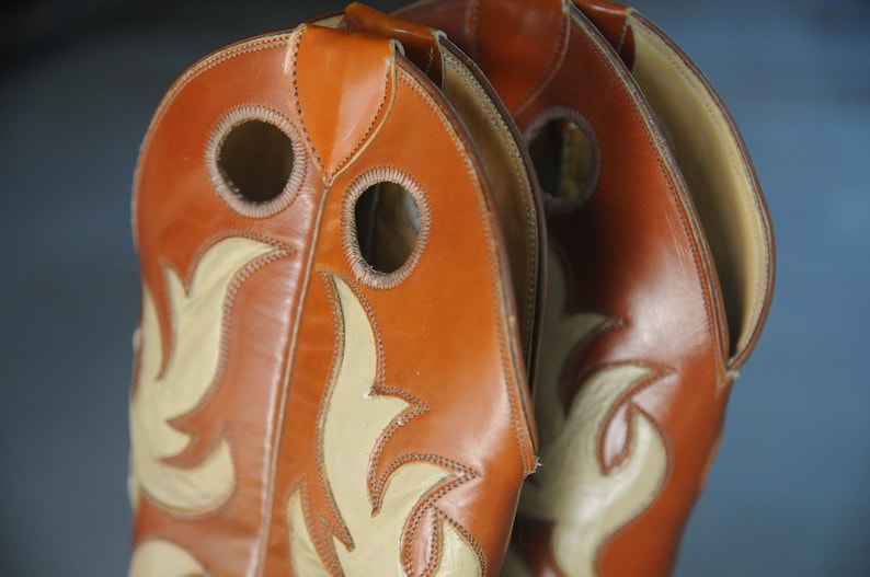Buckaroo Orange Ivory Vintage Justin Tall Cuban Heel Ladies Western Cowgirl Boots L 4109