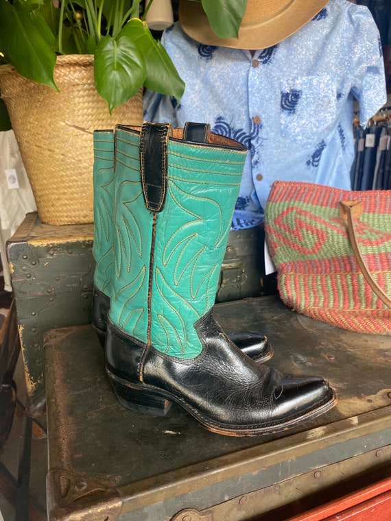 1950s Texas Boot Co. Turquoise Women’s Cowboy Boo… - image 1