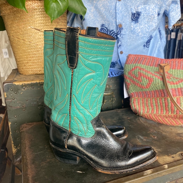 1950s Texas Boot Co. Turquoise Women’s Cowboy Boots size 5