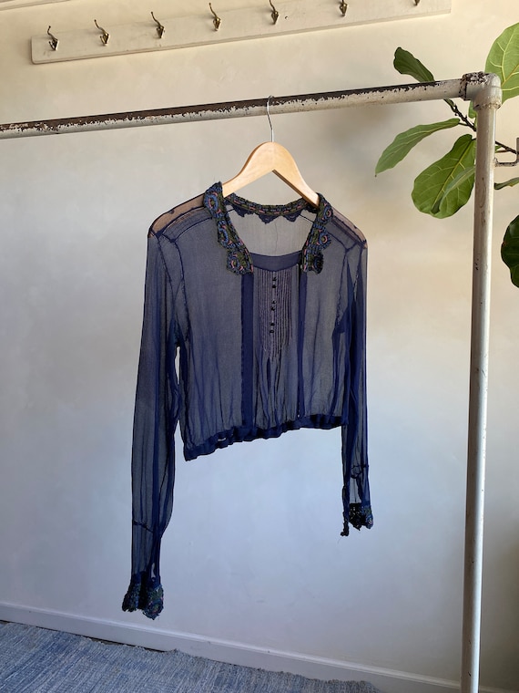 Antique Navy Sheer Cropped Blouse