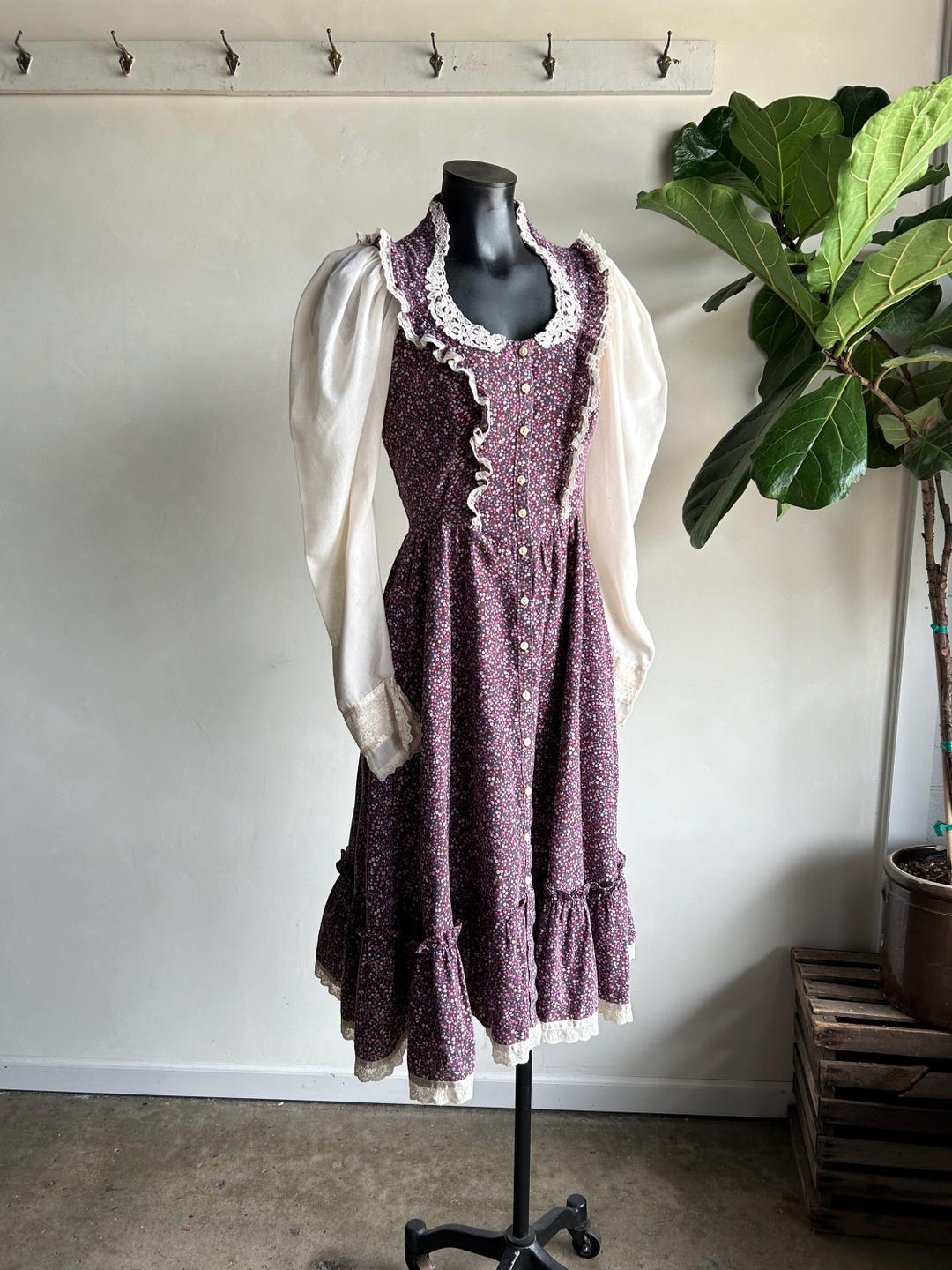 1970s Gunne Sax Purple Floral Calico Cotton Midi Prarie Dress 29 - Etsy