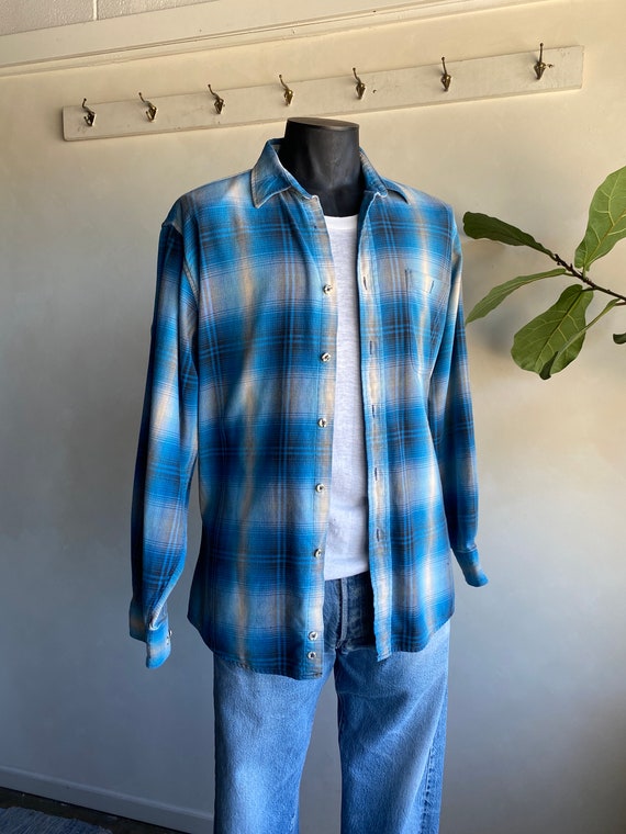 1980s Osh Kosh Blue Shadow Plaid Cotton Flannel Sh