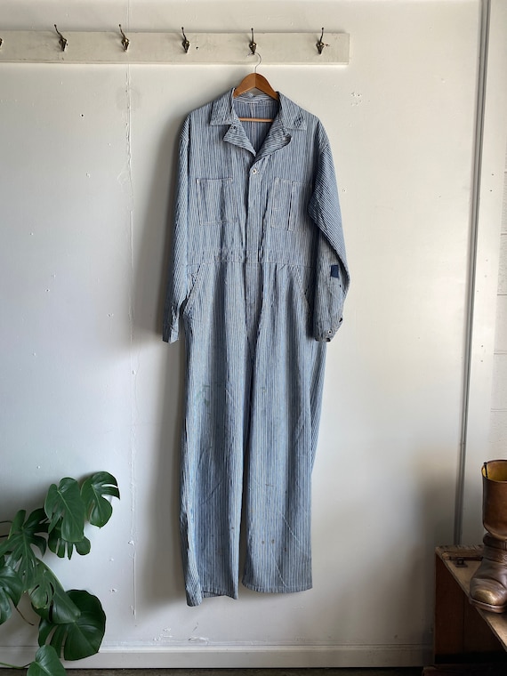 1940s/50s Railroad Stripe Unbranded Denim Blue an… - image 1