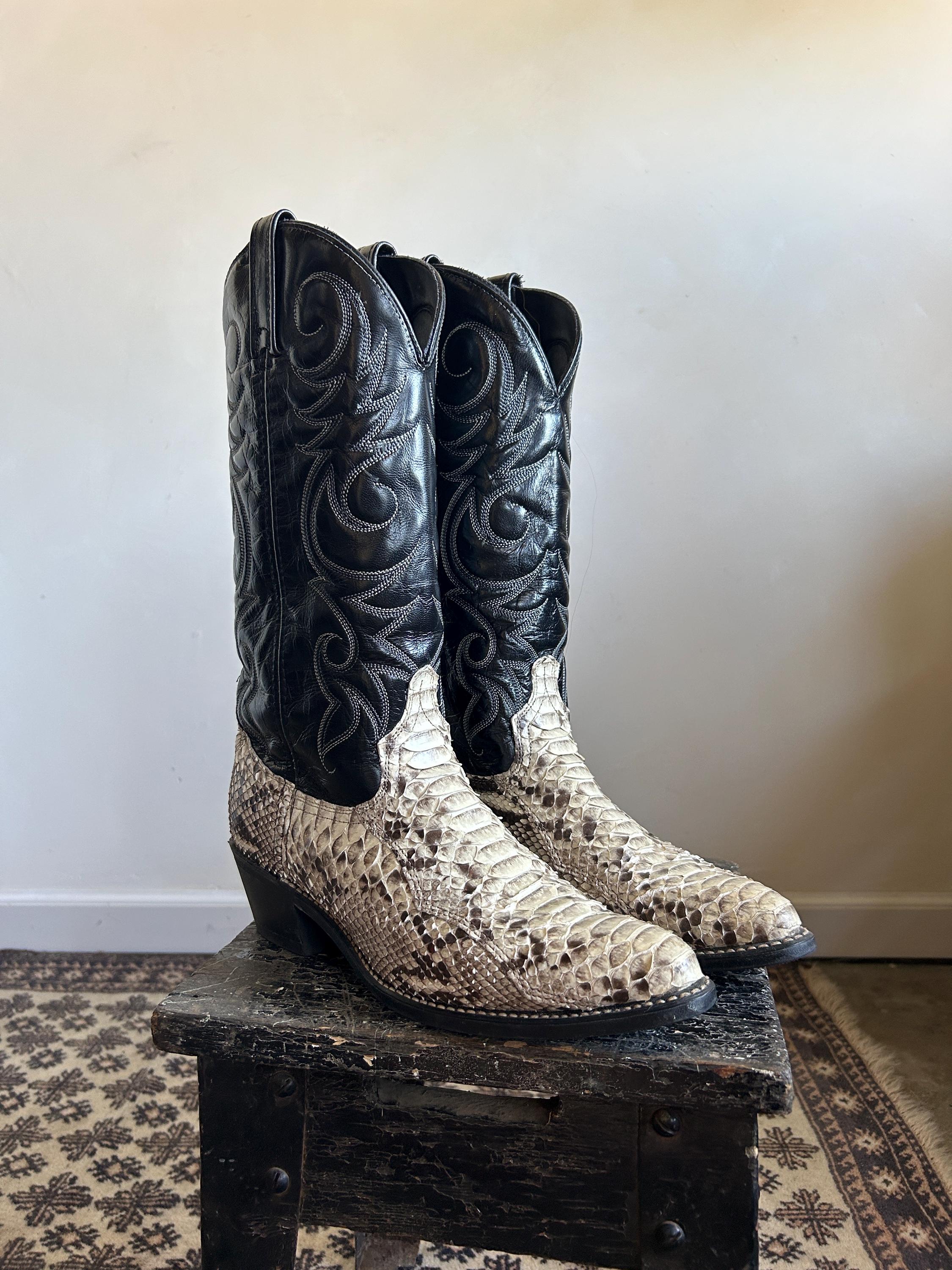 Vintage 90s Acme Mens Size 8.5 EW Python Snakeskin Leather Cowboy Boots Black Found those New old stock Acme python boots, perfect size  main image 4