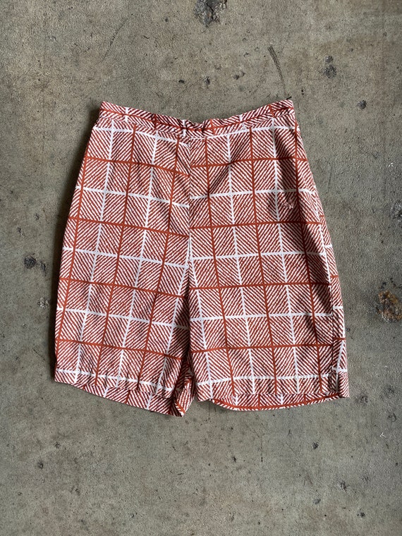 1950s/60s Patterned White and Rust Cotton High Ris