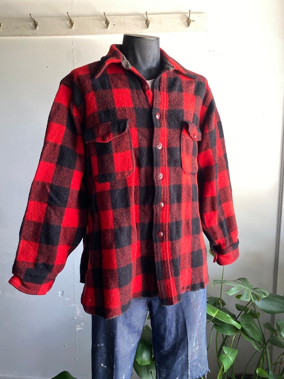 1950s Woolrich Classic Red Black Buffalo Check Plaid Heavy Wool 