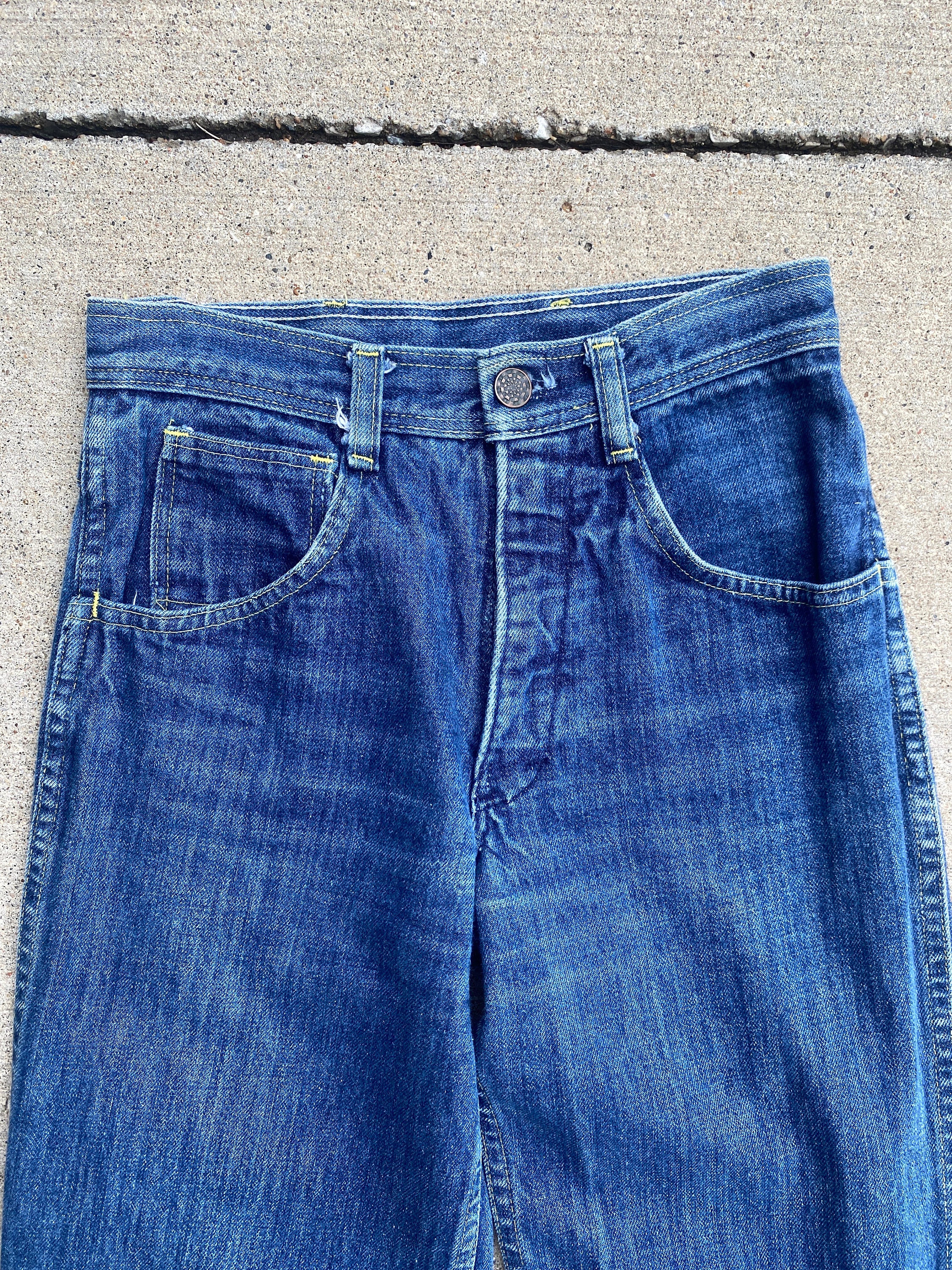 【COLOR iN ID】Long double wrap denim pants Vintage Harlem Womens 12 Stretch Jeans 24x27 Blue Skinny