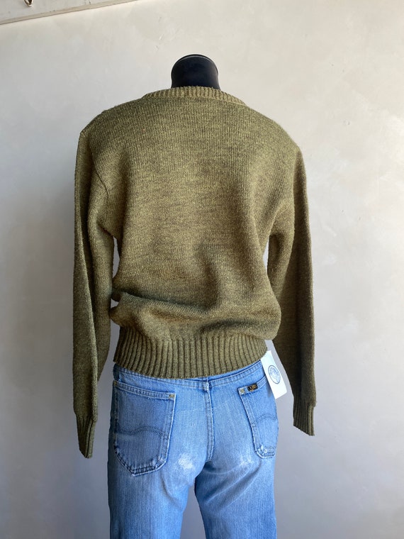 1960s/70s Campus Olive Cable Knit Pullover Sweate… - image 5