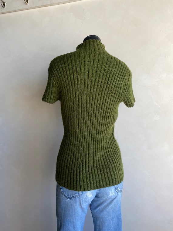 Unbranded 1970s Pea Green Hand Knit Short Sleeve … - image 3