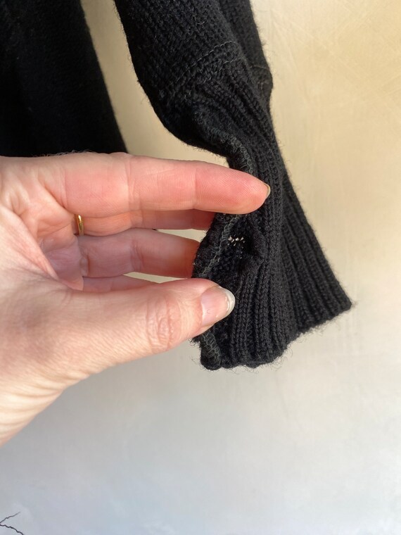 1940s/50s Stadium Black Wool Knit Button Up Cardi… - image 2