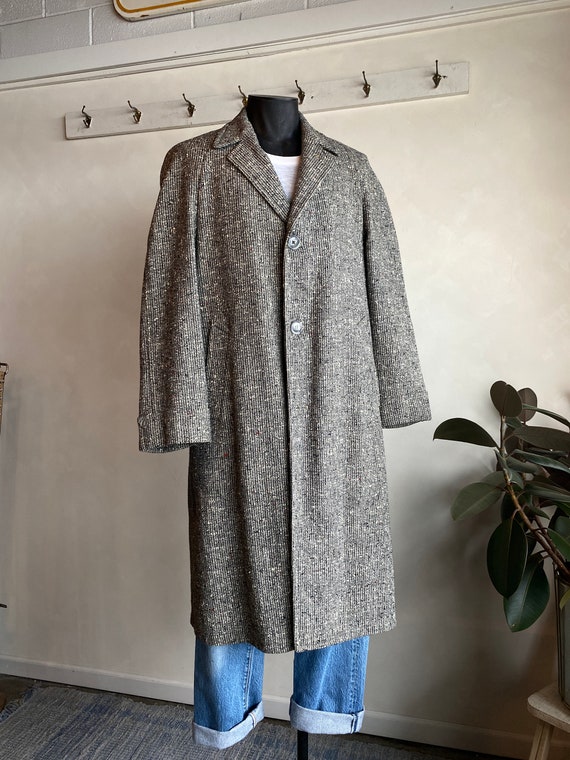 1960s Stonehaven Gray Wool Tweed Overcoat Large