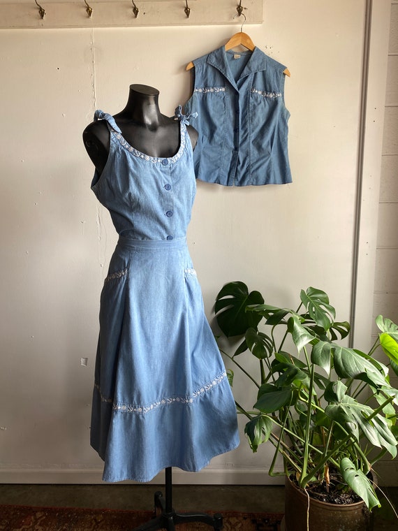 1960's Queen Casuals 3 Piece Lightweight Chambray… - image 1