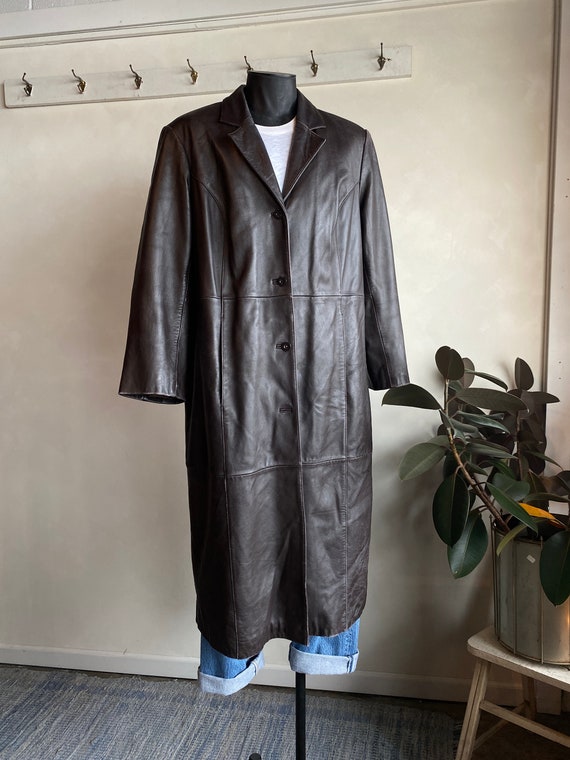 1990s Centigrade Dark Brown Leather Womens Trench 