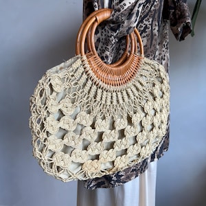 Vintage Summer Top Handle Rattan Jute Handbag