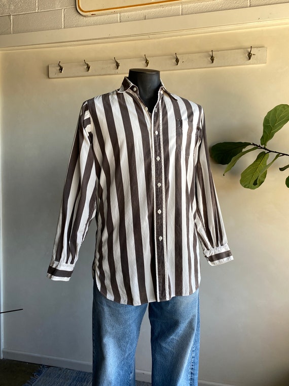 1950s/60s Striped Gusseted Cotton Button Up Shirt