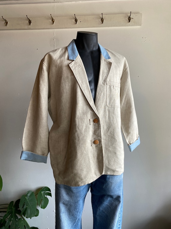 90s David Hollis Linen Blazer Jacket With Light B… - image 1