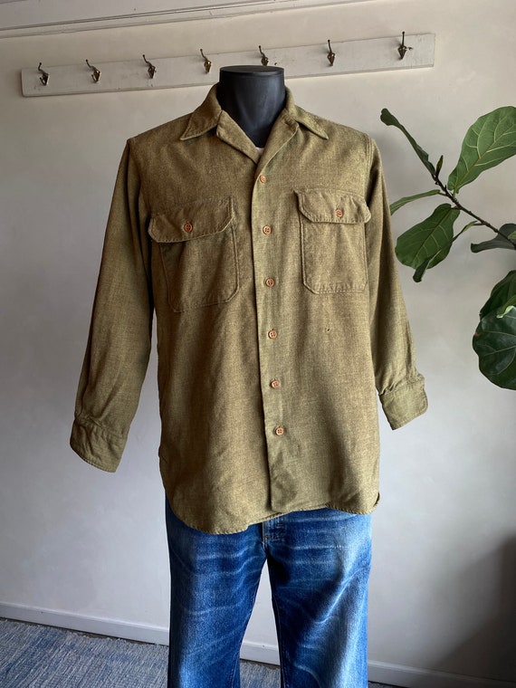 1940s/50s OD Wool Military WWII Gussested Shirt M