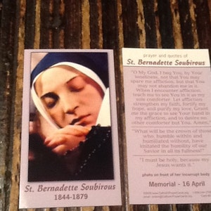 Carte de prière de sainte Bernadette Soubirous 1844-1879