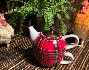 Servizio da tè Ciroa a quadri rossi e oro per una persona