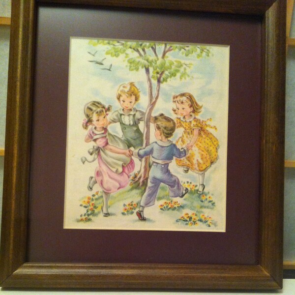 50's Children Playing Ring-around-the-rosy around a tree Scene wall painting