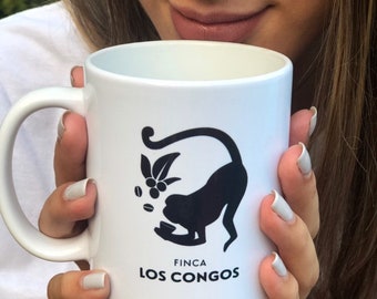 Coffee Mug with Coffee and Tea Sachets - Los Congos Monkey - Drink your favorite beverage! cocoa chocolate chai