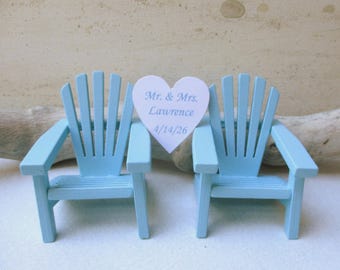 Adirondack Chair Cake Topper: Beach Wedding, Personalized Heart & Optional Fence, 6" Cake Top