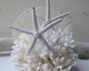 Beach Wedding Cake Topper: Shell, Coral, Starfish & Pearl Decor