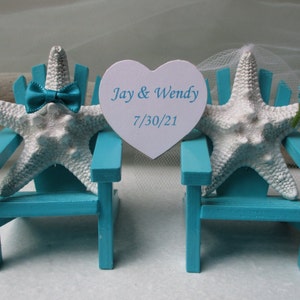 Beach Wedding Cake Topper: Adirondack Chairs, Starfish, Personalized Heart