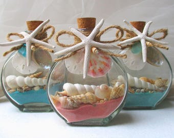 Beach Coastal Decorative Glass Bottle: Sand, Shells, Starfish, Sea Glass, Mother's Day Gift