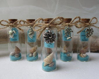 Hawaiian Tropical Beach Message In Bottle Favor - Hawaiian/Tropical Charms - Set of 6, Beach Theme Wedding Bridal Shower Special Event Favor