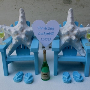 Beach Wedding Cake Topper: Adirondack Chairs, Starfish, Personalized Heart