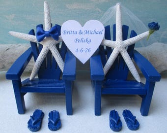 Adirondack Chair Cake Topper w/ Starfish & Personalized Heart (optional Veil, Bow Tie, Flip Flops)