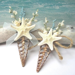 Beach Boutonniere Pin - Shell, Starfish & Flowers - Beach Wedding, Vow Renewal - Variety of Colors