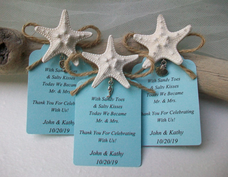 Beach Theme Personalized Starfish Message Tag Favorset of 6 Etsy