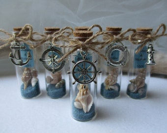 Beach In Bottle Favor w/ Nautical Charm Mix & Personalized Message - Nautical Wedding Bridal Shower Baby Shower Special Event