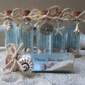 Beach In Bottle Favor Personalized Message Tag w/ Shell Starfish Charms, Beach Theme Wedding Bridal Shower Special Event Favor, Set of 6