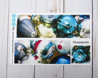 vintage Christmas ornaments planner stickers Christmas full box planner stickers blue Christmas ornaments 03 vinyl matte stickers