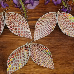 Real leather holographic python earrings, High quality leather, Light weight, leaf earrings, snake pattern jewelry, snakes lovers, nature