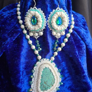 Beaded earrings and necklace set,  beautiful handmade jewelry, valentines day gift,