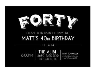 40th birthday invitation forty invitation man s 40th etsy