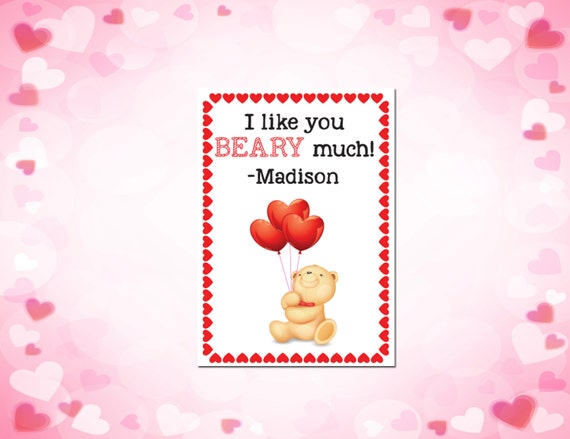 I Like You BEARY Much Valentine's Day Tag Bear Theme | Etsy
